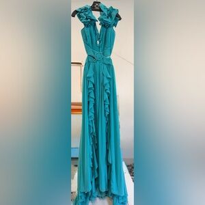 PatBo Chic Teal Maxi Skirt with Ruffles